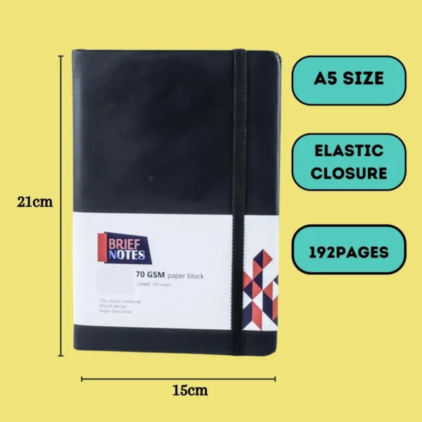 The specifications of the Brief Journal Notebook made by Nile Stationeries